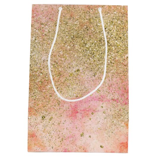 ピーチピンクウォーターカラー金ゴールドフェイクグリッター ミディアムペーパーバッグ (裏面)