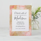 ピーチピンクウォーターカラー金ゴールドフェイクグリッター 招待状 (スタンド正面)