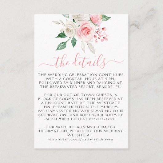 ピーチピンクウォーター結婚カラーフローラのエンクロージャカー エンクロージャーカード (正面)