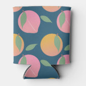 ピーチピンクオレンジフルーツパターンネイビー 缶クーラー (正面)