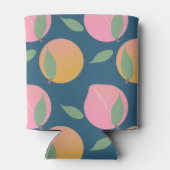 ピーチピンクオレンジフルーツパターンネイビー 缶クーラー (裏面)