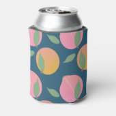 ピーチピンクオレンジフルーツパターンネイビー 缶クーラー (缶裏面)