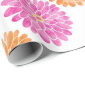 ピーチピンクオレンジ色の水色《植物》百日草パターン ラッピングペーパー (ロールコーナー)