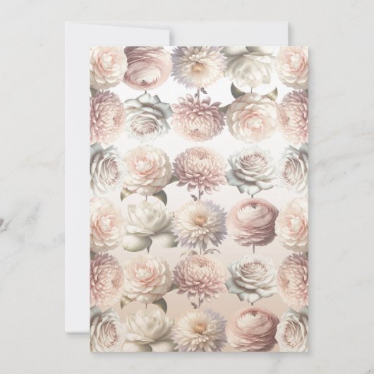 ピーチピンククリーミー白い花フローラ婚約 招待状 (裏面)