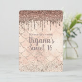 ピーチピンクグリッタードリップマーメイドスウィート16パーティー 招待状 (スタンド正面)