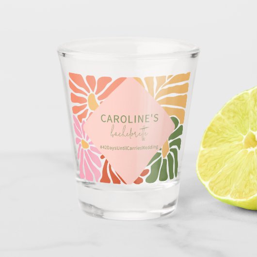 ピーチピンクグルーヴィフローラ抽象芸術 ショットグラス (正面)
