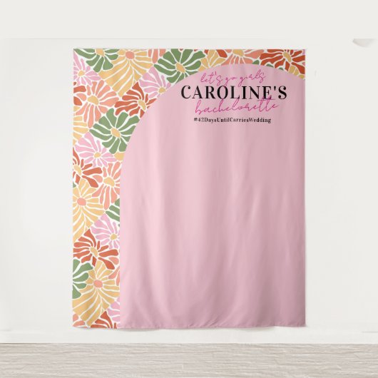 ピーチピンクグルーヴィフローラ抽象芸術 タペストリー (正面)