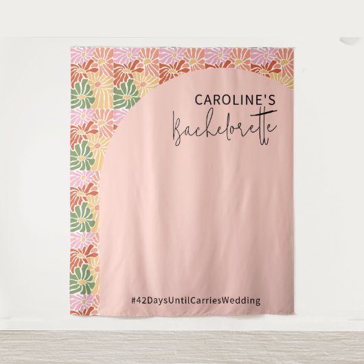 ピーチピンクグルーヴィフローラ抽象芸術 タペストリー (正面)