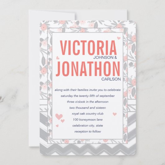 ピーチピンクグレイ動植物結婚ズ 招待状 (正面)