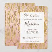 ピーチピンクゴールドグリッツゼブラプリント 招待状 (正面/裏面)