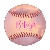 ピーチピンクスカイフォトスクリプトモダン引用文野球 野球ボール (裏面)