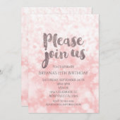 ピーチピンクスパークルグラムバースデーパーティ招待状 招待状 (正面/裏面)