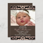 ピーチピンクダマスク写真誕生のお知らせ 案内状 (正面/裏面)