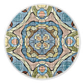 ピーチピンクティール(緑がかった色)ブルーオークレブラウンエスニック族アート セラミックノブ (正面)