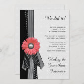 ピーチピンクデイジー白黒ダマスク披露宴のみ 招待状 (正面/裏面)