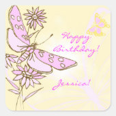 ピーチピンクバタフライステッカー スクエアシール (正面)