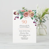 ピーチピンクバーガンディバラ90th誕生日招待状 招待状 (スタンド正面)