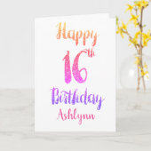ピーチピンクパープルグリッター16誕生日 カード (黄色い花)