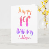 ピーチピンクパープルグリッター19誕生日 カード (黄色い花)
