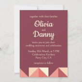 ピーチピンクパープルトライアングルジオメトリック結婚ス 招待状 (正面)