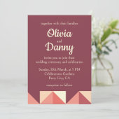 ピーチピンクパープルトライアングルジオメトリック結婚ス 招待状 (スタンド正面)