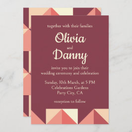 ピーチピンクパープルトライアングルジオメトリック結婚ス 招待状