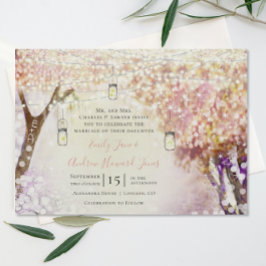 ピーチピンクパープルフェアリーBoho Forest 結婚's 招待状