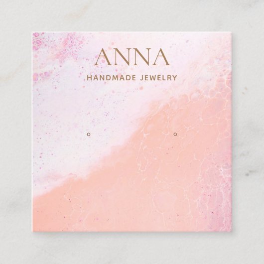ピーチピンクビーチスタッドイヤリングジュエリー表示 スクエア名刺 (正面)