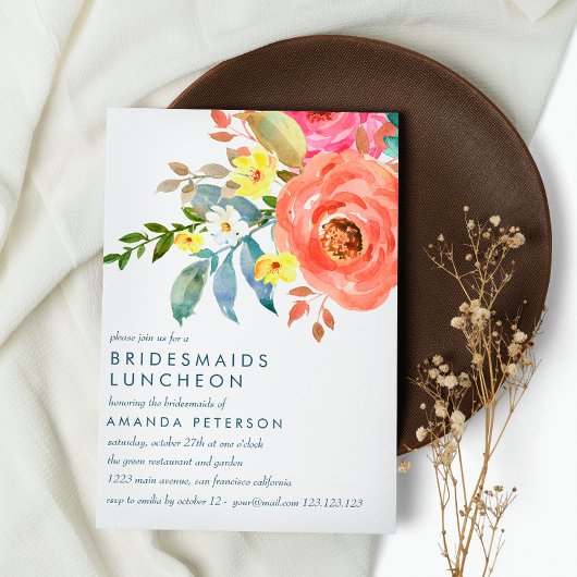 ピーチピンクピーニーズブリデスメイドランチョン結婚ズ 招待状