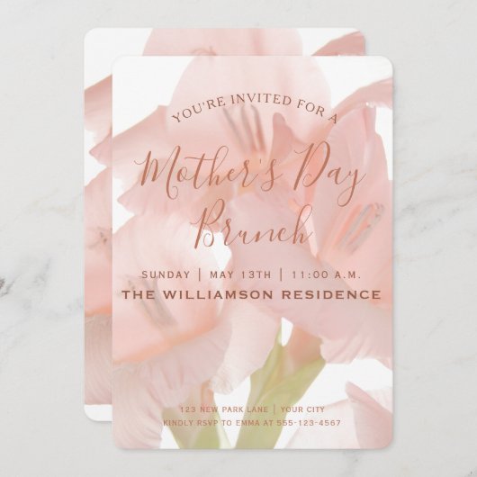 ピーチピンクフラワーズマザーズデイブランチ招待状 招待状 (正面/裏面)