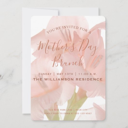 ピーチピンクフラワーズマザーズデイブランチ招待状 招待状 (正面)