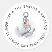 ピーチピンクフローラいかり差出人住所 ラウンドシール (正面)