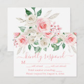 ピーチピンクフローラウェディングRSVPカード サンキューカード (正面/裏面)