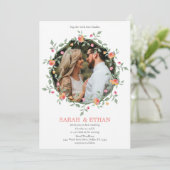 ピーチピンクフローラカスタムリースフォト結婚ズ 招待状 (スタンド正面)