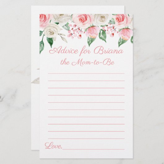 ピーチピンクフローラベビーシャワーゲームアドバイス (正面/裏面)