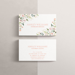 ピーチピンクフローラ水色エレガント 名刺