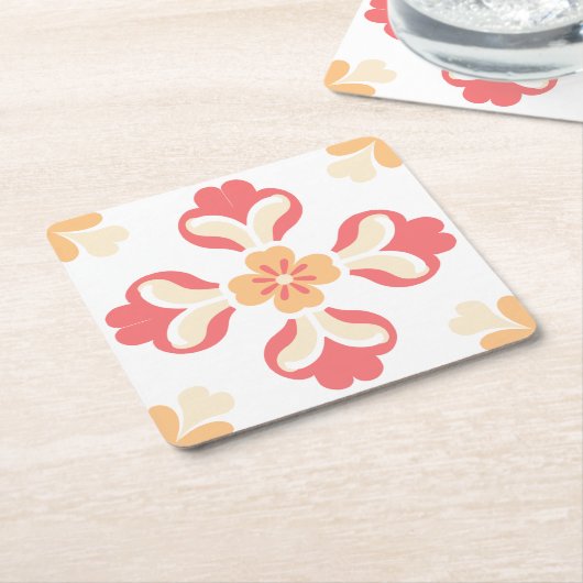ピーチピンクフローラ スクエアペーパーコースター (アングル)