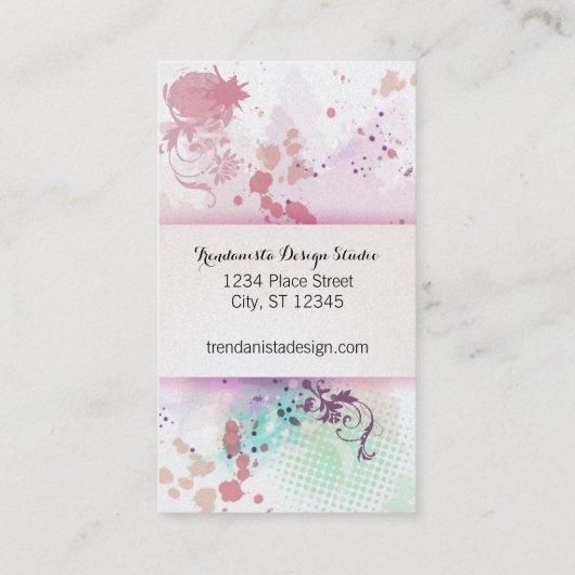 ピーチピンクブルーグリーン絵を描スプラットデザインまたはアーティスト 名刺 (裏面)