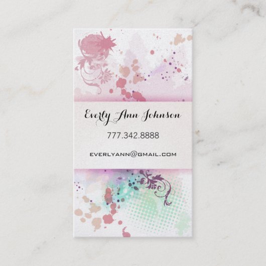 ピーチピンクブルーグリーン絵を描スプラットデザインまたはアーティスト 名刺 (正面)