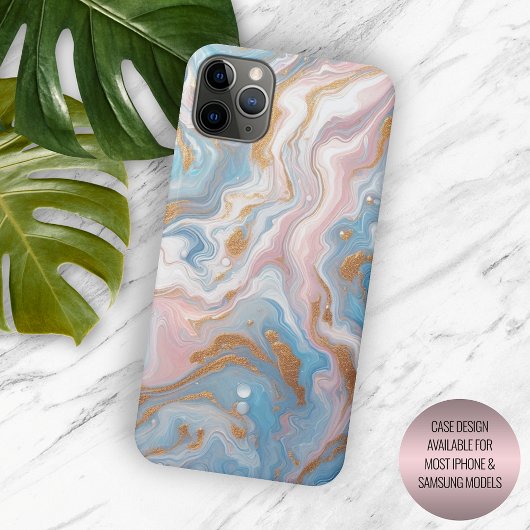 ピーチピンクブルーゴールド大理石アート柄 Case-Mate iPhoneケース