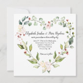 ピーチピンクホワイトグリーンフローラハート結婚リース 招待状 (正面)