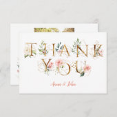 ピーチピンクホワイトフローラ結婚アルファベット サンキューカード (正面/裏面)