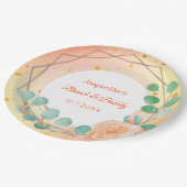 ピーチピンクホワイトブランチバブリーフローラ ペーパープレート (アングル)