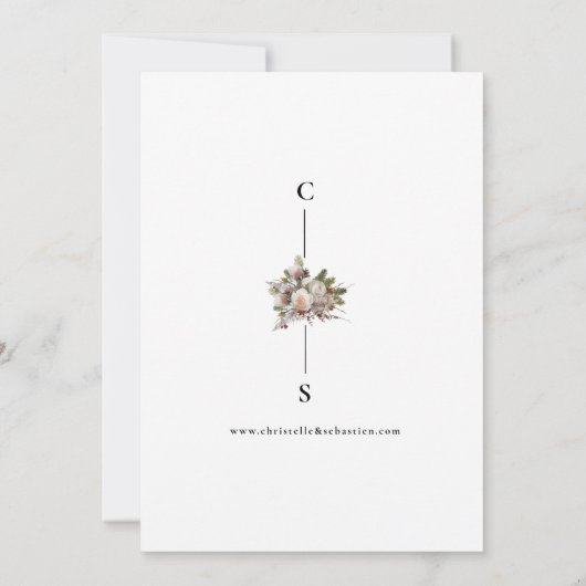 ピーチピンクボホウォーターカラーウィンター結婚フローラ 招待状 (裏面)