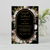 ピーチピンクボホブラックウィンター結婚フローラ 箔招待状 (立ち正面)