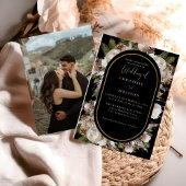 ピーチピンクボホブラックウィンター結婚フローラ 箔招待状