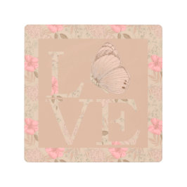 ピーチピンクラブバタフライフローラ メタルプリント