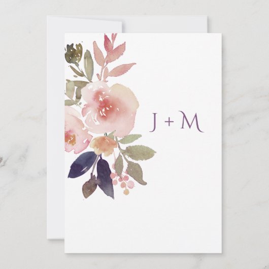 ピーチピンクラベンダーウォーターカラーフラワーズ招待状 招待状 (裏面)