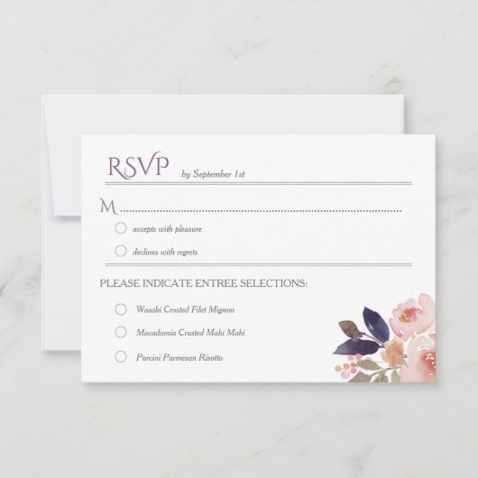 ピーチピンクラベンダーウォーター結婚カラーのRSVP 出欠カード (正面)