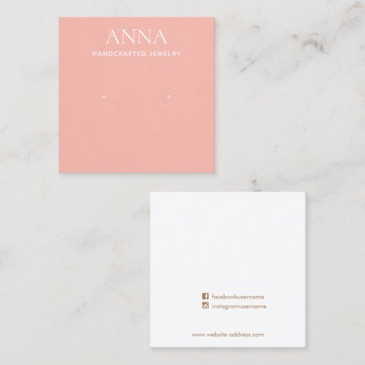 ピーチピンクレザーイヤリングディスプレイ スクエア名刺 (正面/裏面)